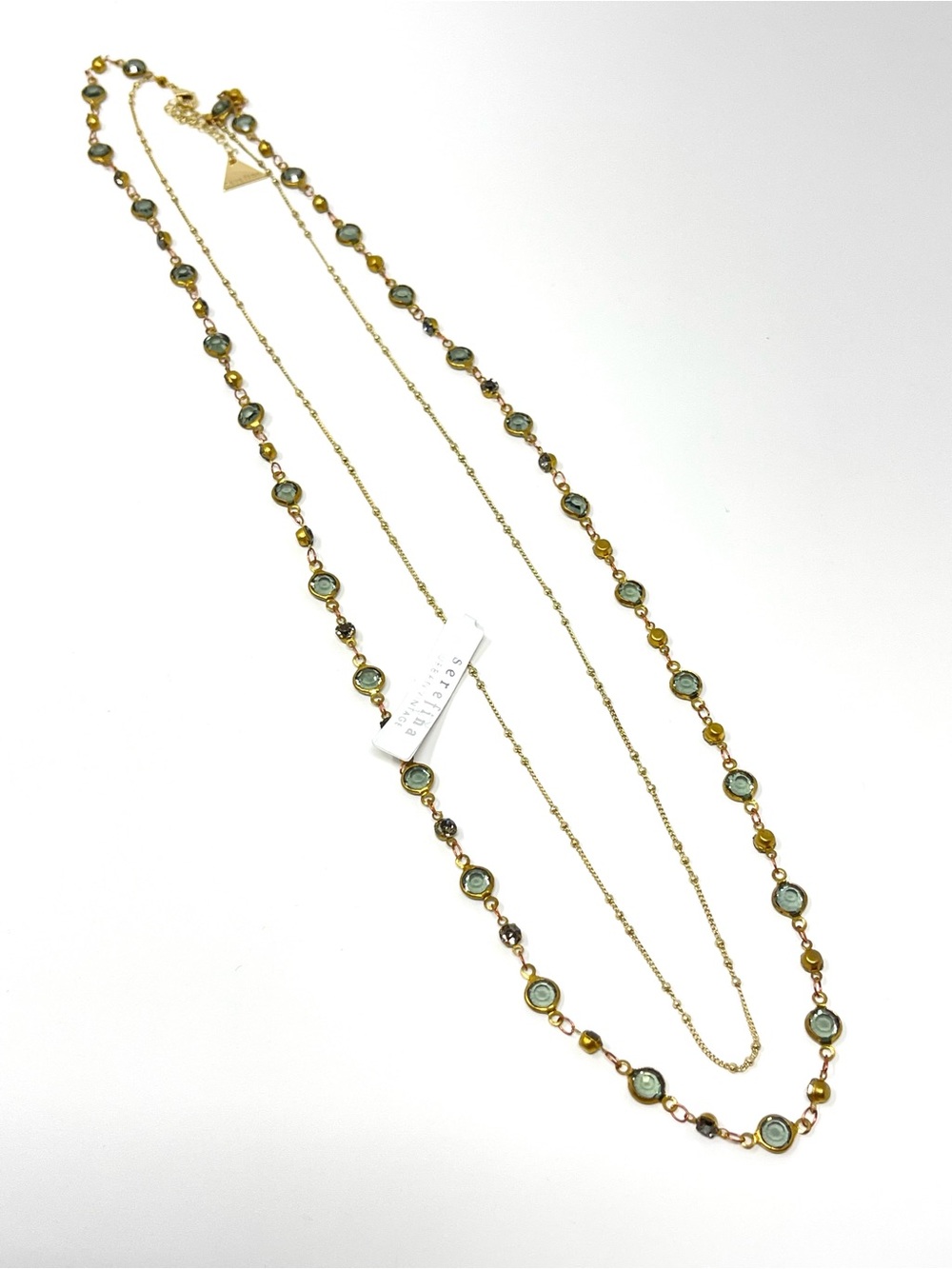 New Anthropologie x Serefina Layered Glass Stone Necklace Green Gold - Picture 2 of 4
